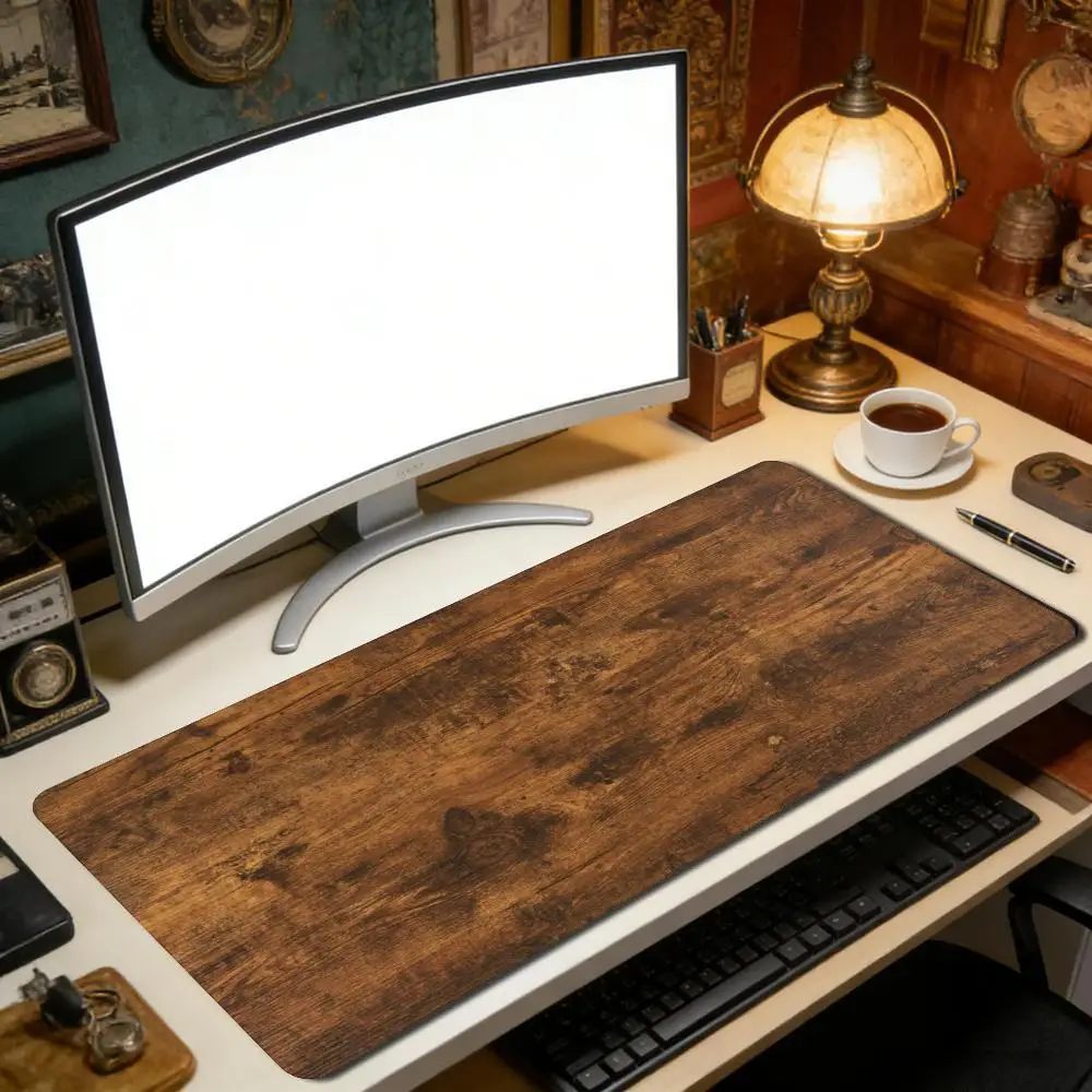 Large Retro Simulated Wooden Grain Mouse Pad XXL Minimalist Vintage Desk Mat Non-Slip Rubber Keyboard Pad For Home Desktop