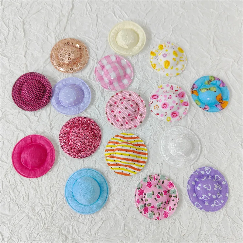 Impresso Sequins Small Hat Ornaments, Mini Plush Straw Hat, Acessórios, DIY Pendant, Doll Craft, Decorative Cap Acessórios, 20Pcs