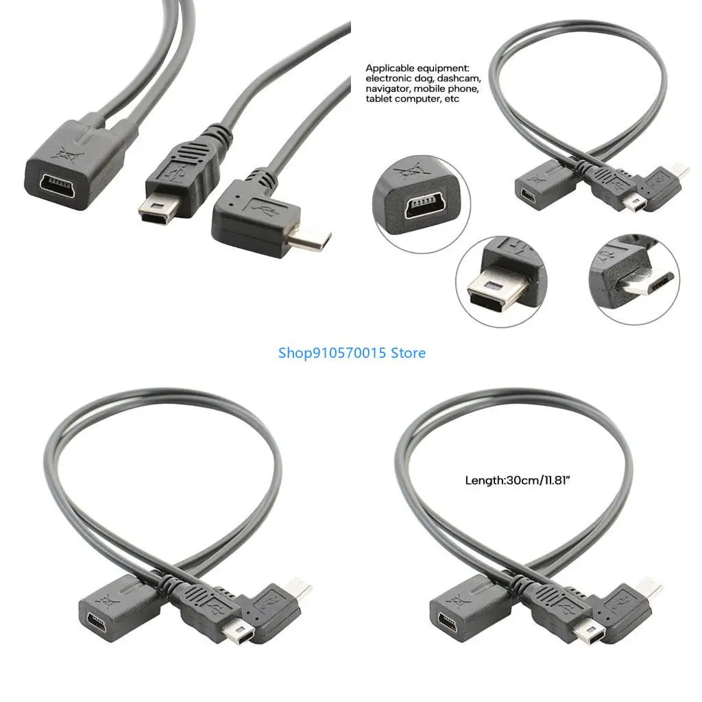 B95C Mini USB Splitter Extender Cable Mini 5p Female to mini 5p Male+Micro Male Cord
