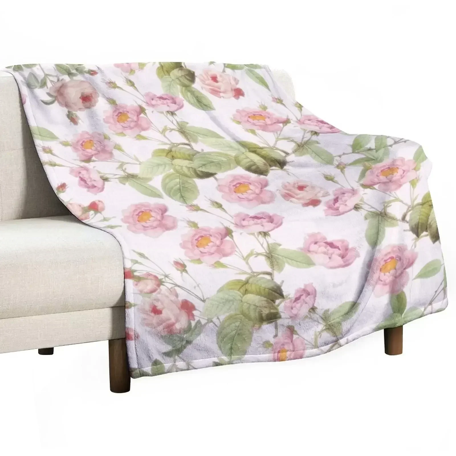 

Old Vintage Roses on Pink Pattern Throw Blanket Summer Quilt Blankets