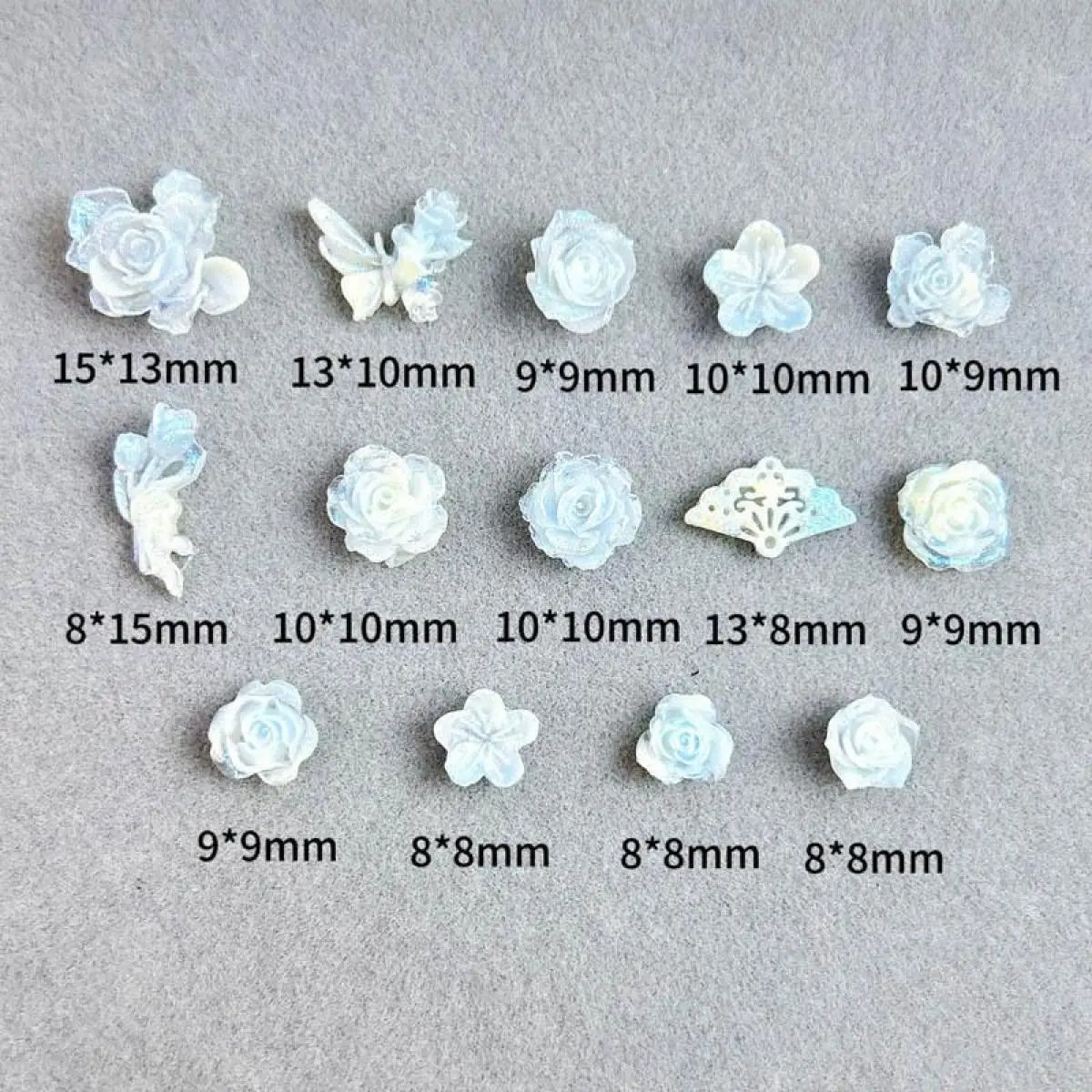 Mixed Sweet Luminous Light Blue Rose Bud Nail Charms 3D Resin Gradient Dyeing Butterfly Tulip Nail Art Decorations Accessories