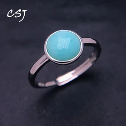 Elegant Natural Amazonite Ring 925 Sterling Silver Gemstone 8mm for Women Lady Birthday Party Jewelry Gift