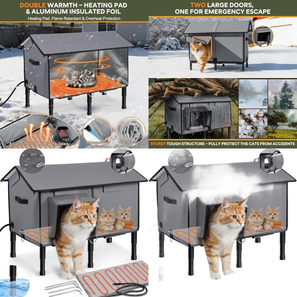 

Улучшенное уличное укрытие для кошек с изолированной крышей, безопасным выходом и подогревом интерьера для бродячих кошек