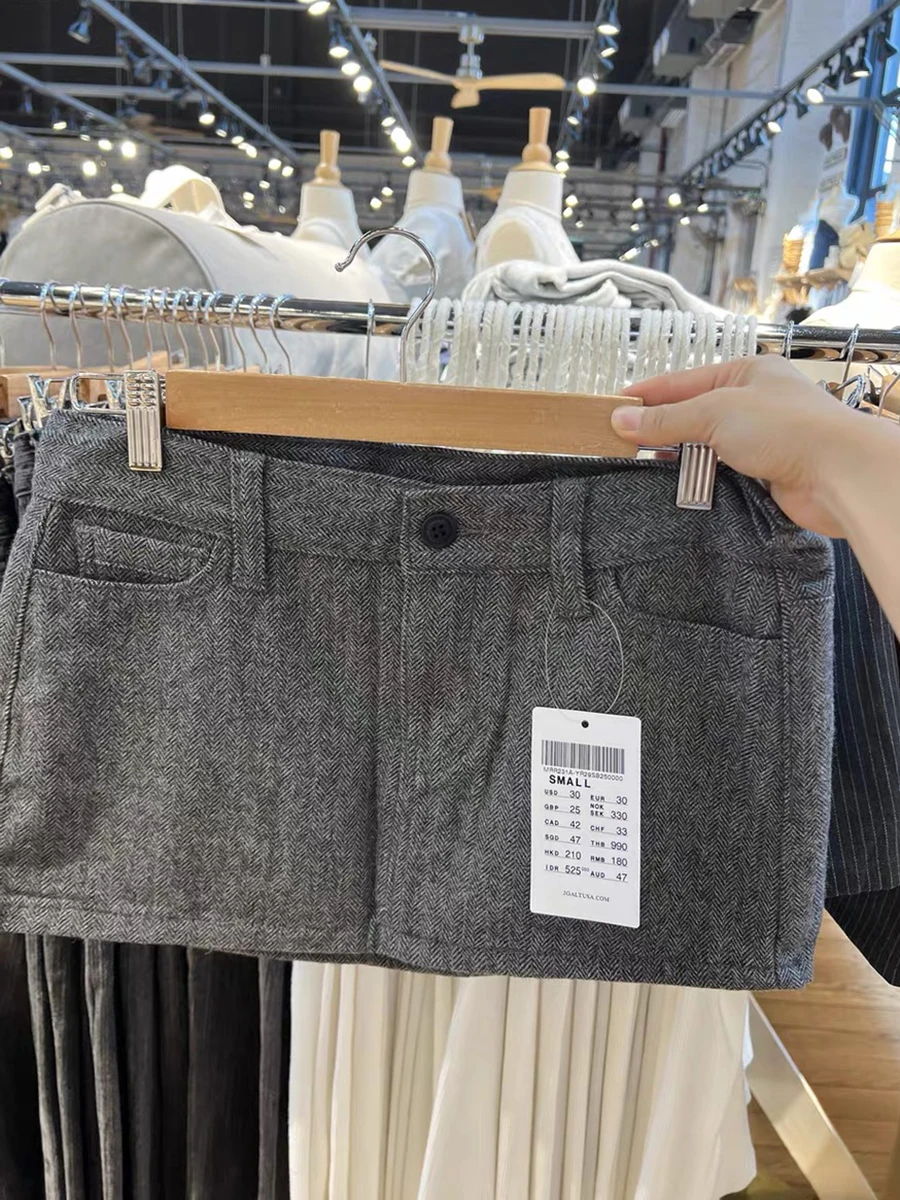 Gray Textured Slim Mini Skirts Summer Sexy Low Waist Cotton A-line Faldas Bottom Women Streetwear Vintage Sweet Short Skirts New