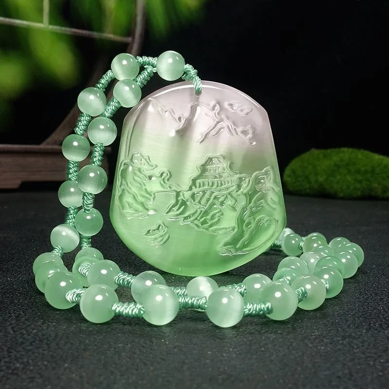 

High-end Retro High-ice Opal Landscape Sweater Chain Pendant JadePendant Brand
