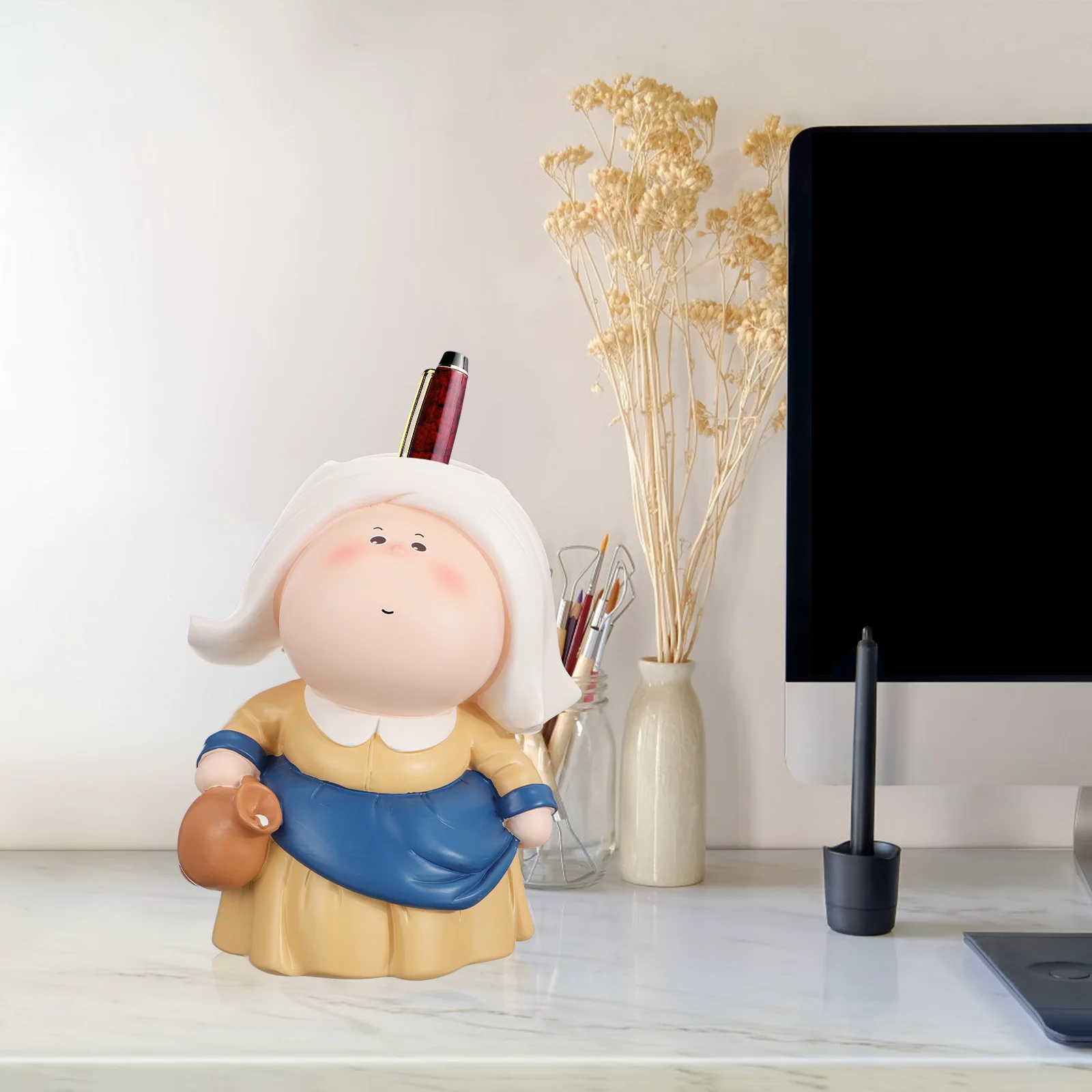 

Cartoon Pen Holder Resin -Function Desk Organizer Stationery Container Student Gift Home Decor Creative Pen Holder