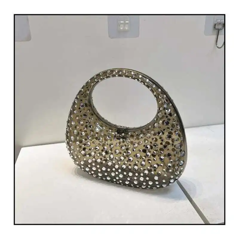 Monederos y bolsos de diamantes de imitación hechos a mano para mujer, bolsos de diseñador de lujo brillantes, bolsos de concha para mujer, bolsos de noche acrílicos nuevos