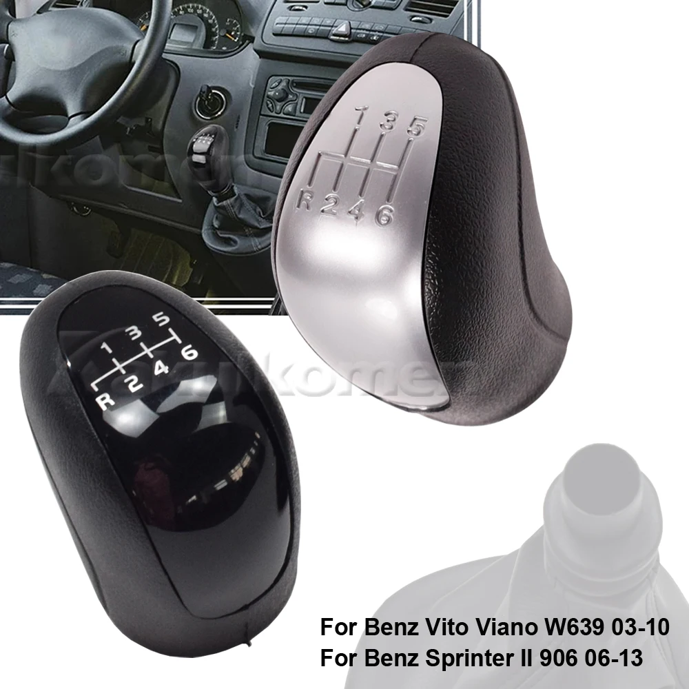 Schaltknauf Schalthebelkopf mit Leder-Manschette für Mercedes Benz Vito Viano W639 2003-2010 Schwarz 6-Gang Schaltgetriebe – Detail 2