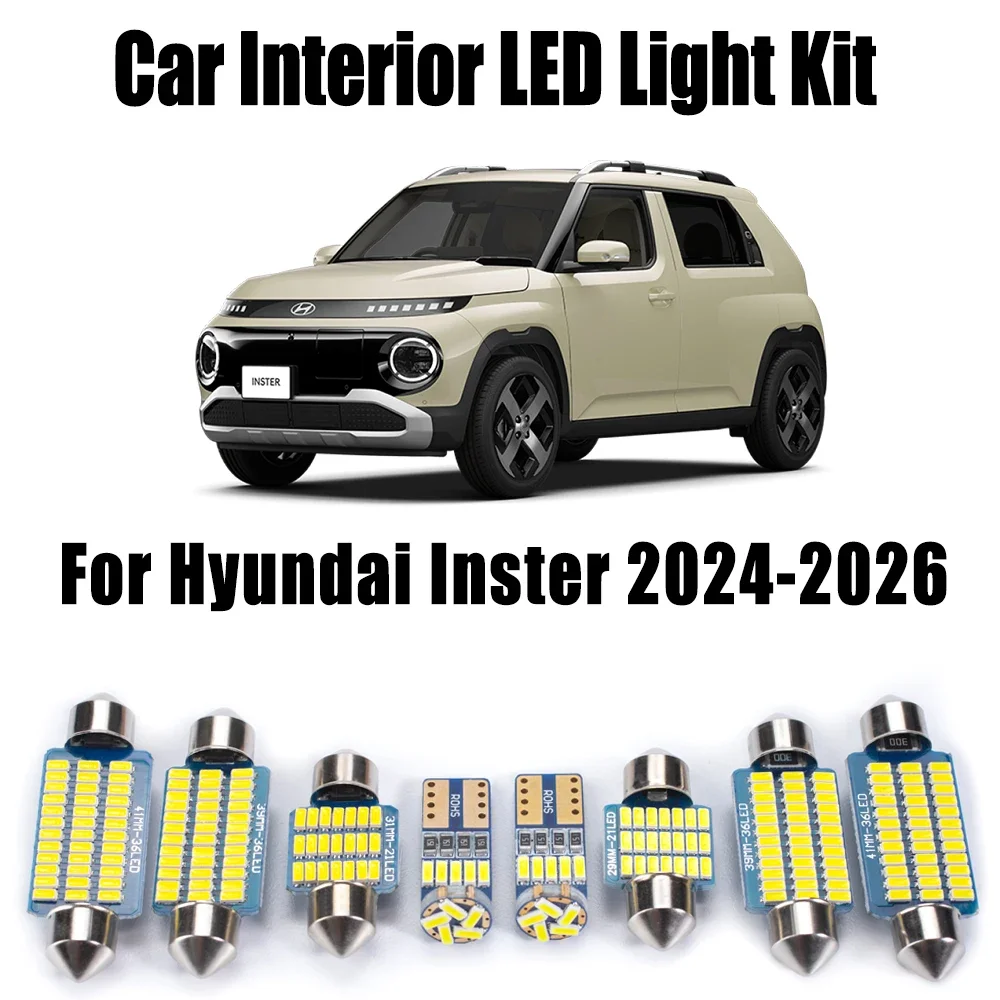 

10Pcs Canbus Car Accessories For Hyundai Inster 2024 2025 2026 Vehicle LED Interior Reading Dome Trunk License Plate Light Kit