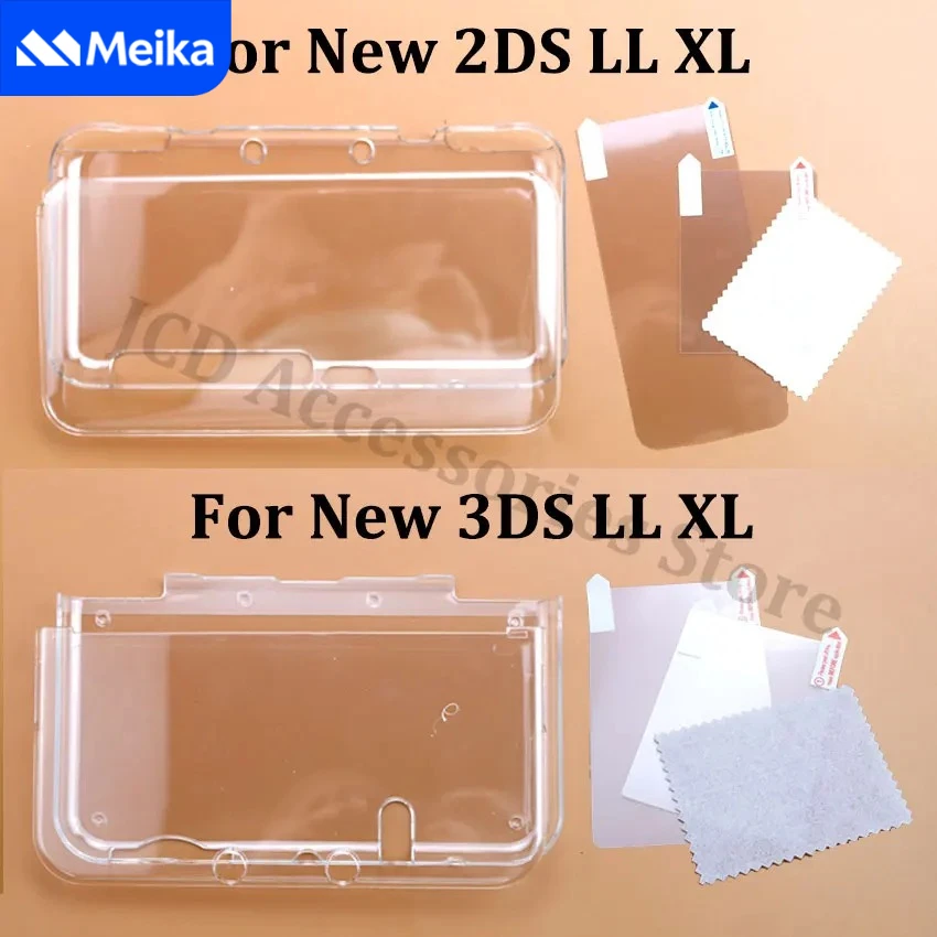 JCD For New 2DS 3DS XL LL Clear Split Shell Transparent Protective Cover Case Screen Film LCD Screen Protector