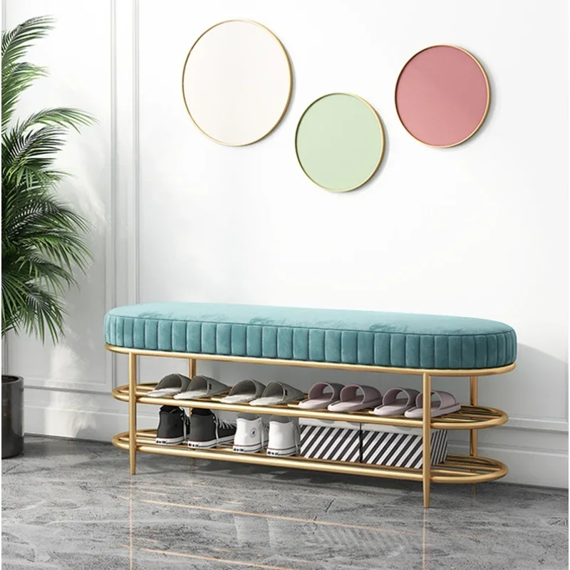 

Luxury Shoe Cupboards Multifunctional Shoe Rack Soft Cushion Shoe Rack for Hallway Metal Frame Home Furniture