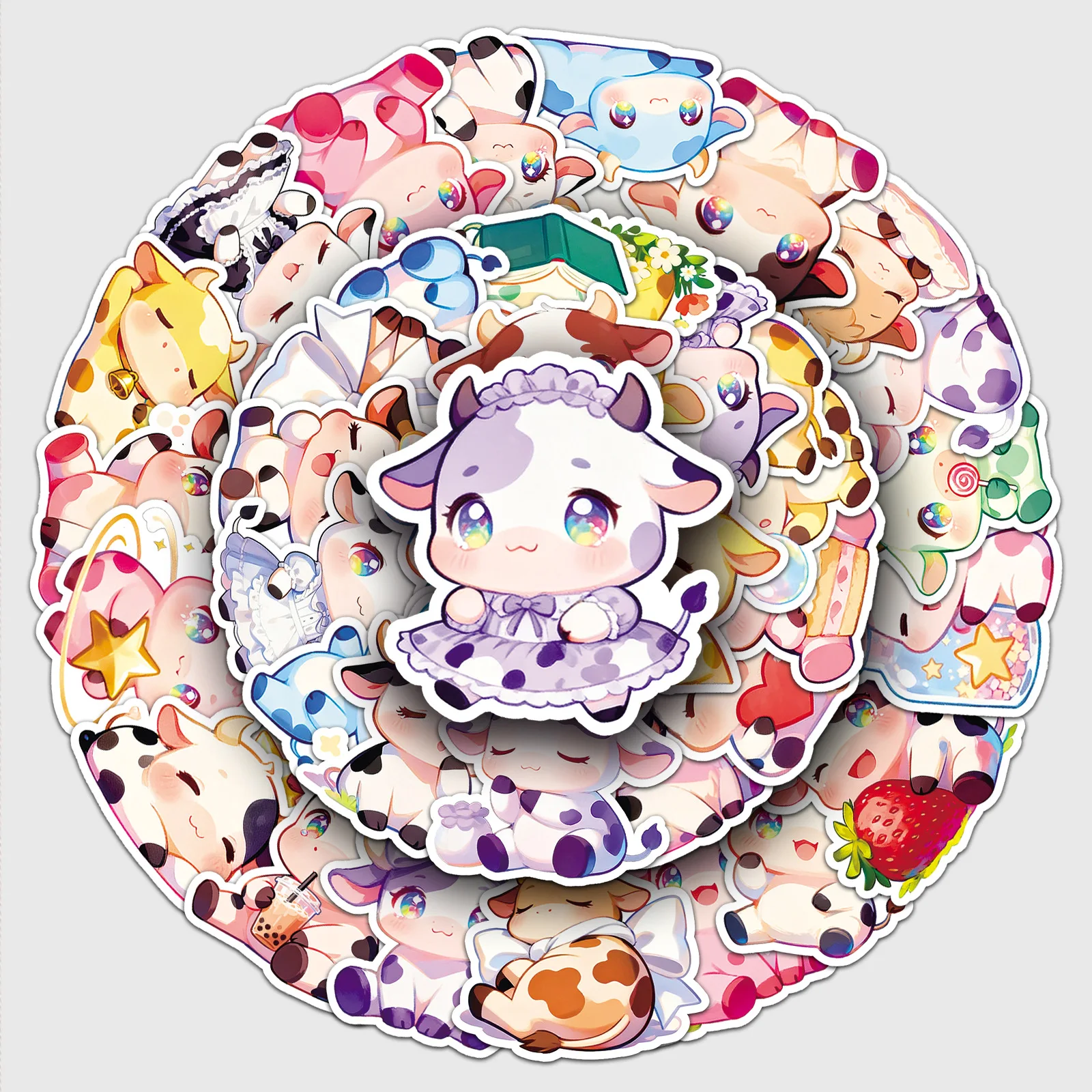 

50PCS Cartoon Cow Sticker Q Version Colorful Cute Animal Graffiti Creative DIY Decoration Refrigerator Scrapbook Decal Kids Toy