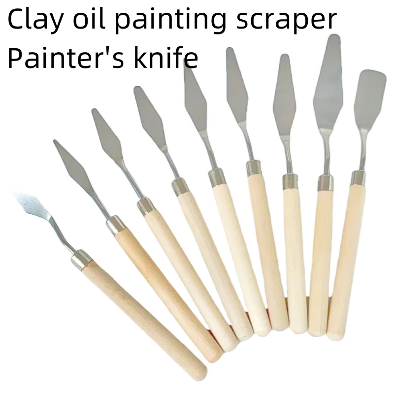 Set di coltelli per tavolozza da 7 pezzi, coltelli per pittura con spatola in acciaio inossidabile, set di coltelli per pallet con manico in legno per kit di pittura a olio