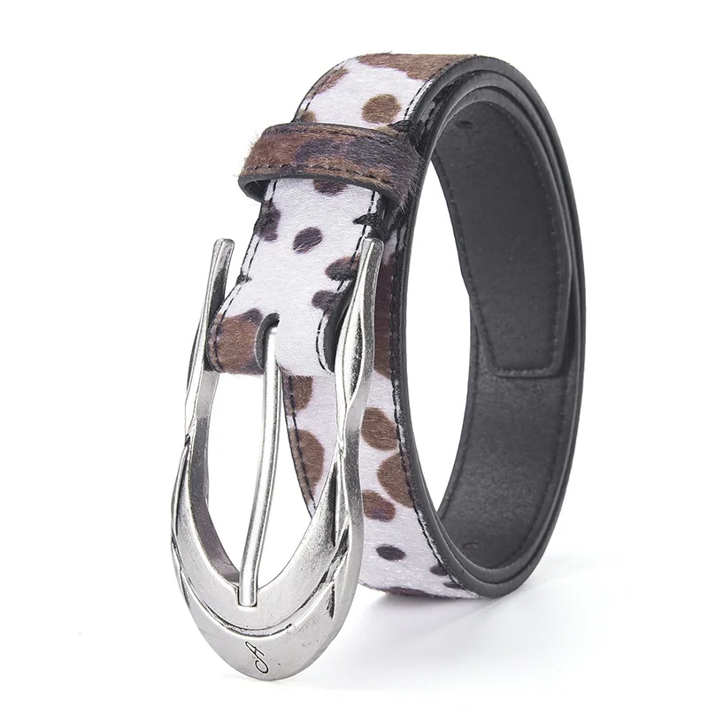 Cinturón de pelo de caballo con diseño de vaca Vintage para mujer, accesorios vaqueros con personalidad a la moda, cinturón versátil de estilo gótico