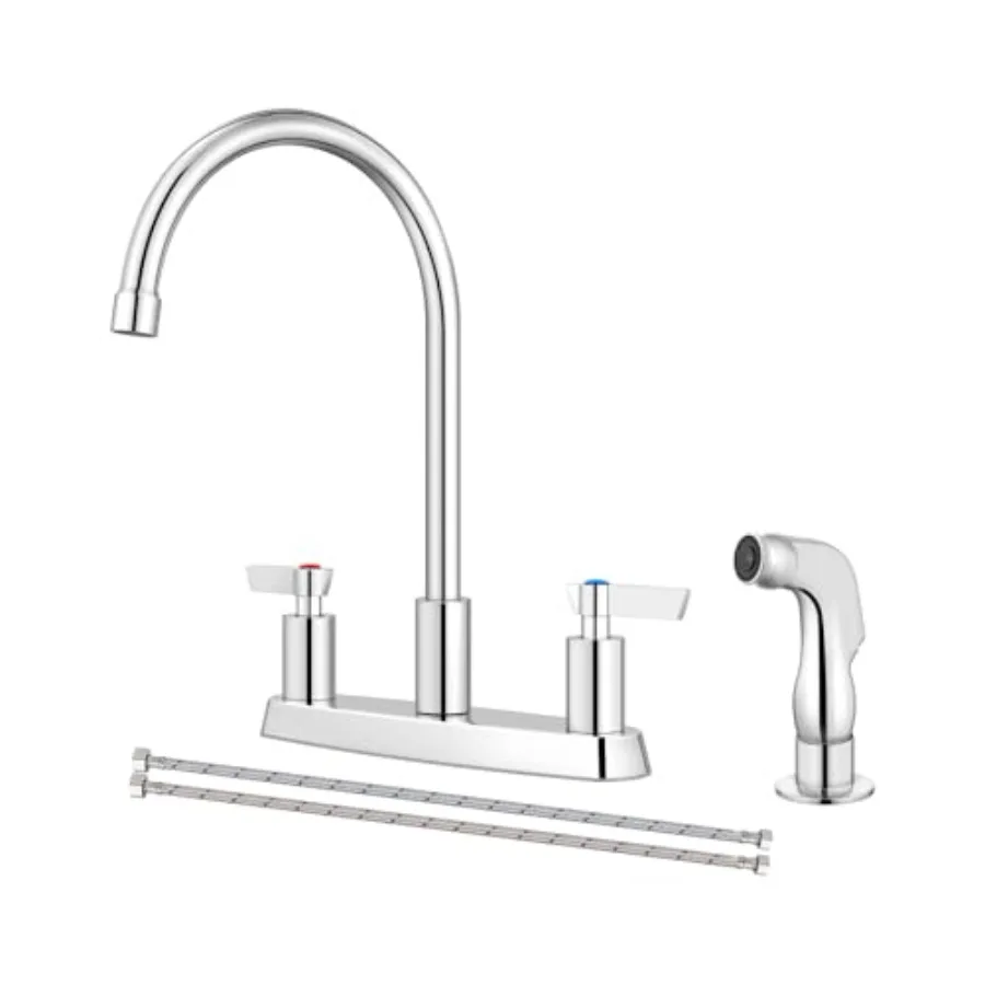 

Kitchen Faucet with Sprayer 2 Handle Kitchen Sink Faucets 8 Inch Centerset 3 Hole with Supply Lines