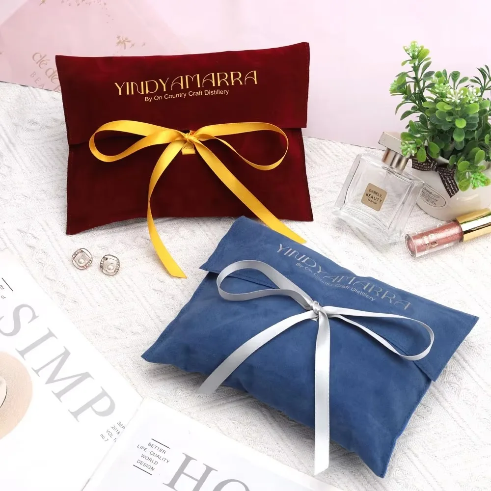 Custom Logo Printing Colorful Faux Suede Envelope Dust Bag for Handbag Jewelry Wedding Favor Gift Packing Velvet Pouch