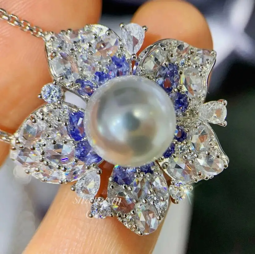 

gorgeous huge 11-12mm south sea round white pearl pendant 925s