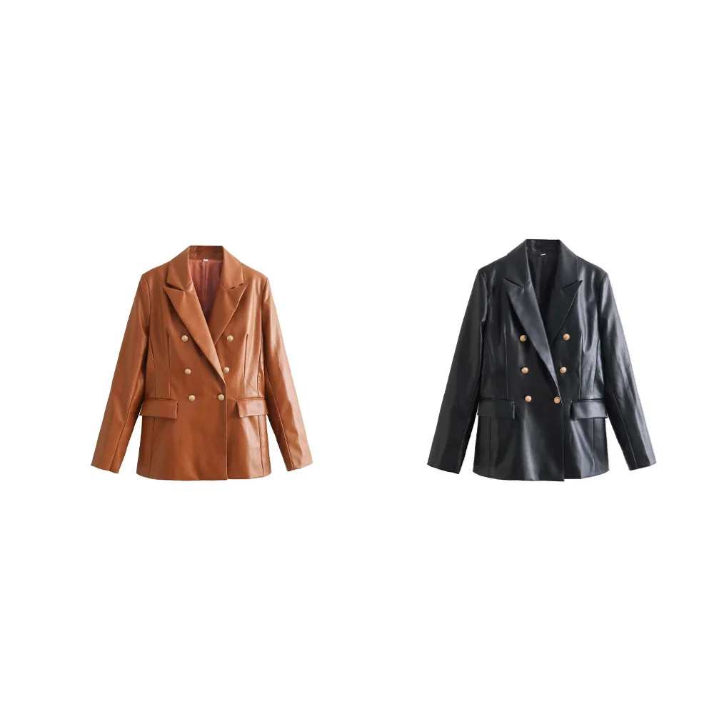 

Осенний новый женский европейский и американский стиль, модный нишевый карманный декор, двухцветный костюм, пальто