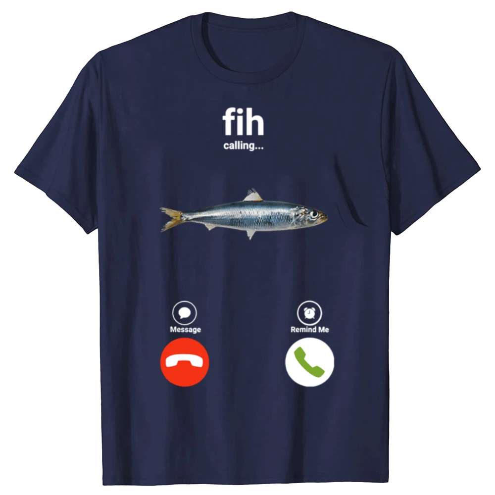 Fih Calling Decline Accept Phone Call Lustiges Fisch-T-Shirt Sommer Herren Mode T-Shirts Baumwolle Kurzarm Übergroßes T-Shirt Tops – Detail 2