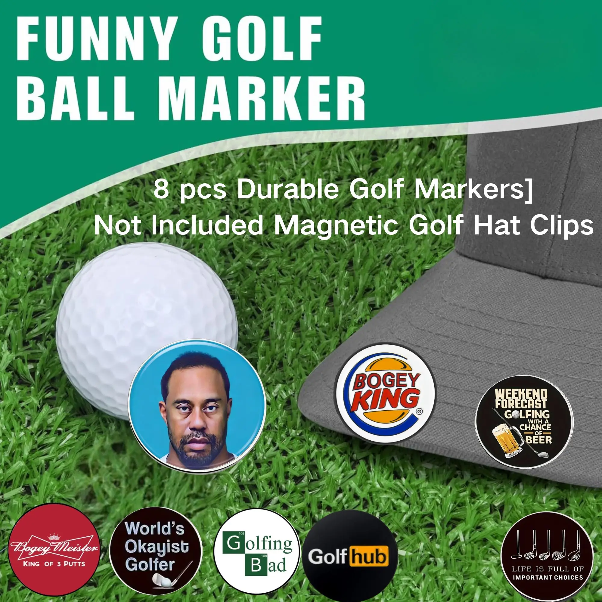 8 counts Golf Ball Marker Sets, Funny Golf Accessories for Men Golfers Dad Boyfriend Husband Birthday Retirement Fathers Day