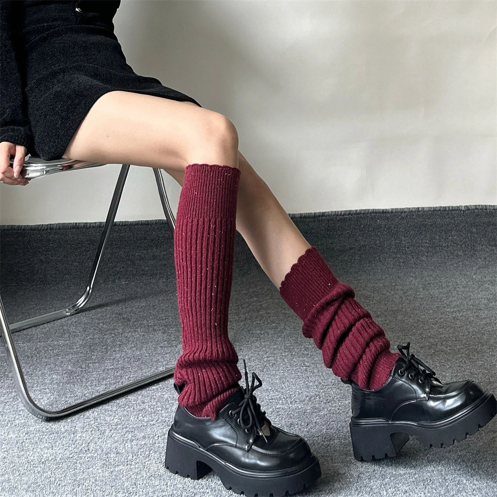 Women Autumn Winter New Lace Pile Socks Hot Girl Vertical Stripes Pattern Leggings Foot Covers Lolita All-match Leg Warmers Gift