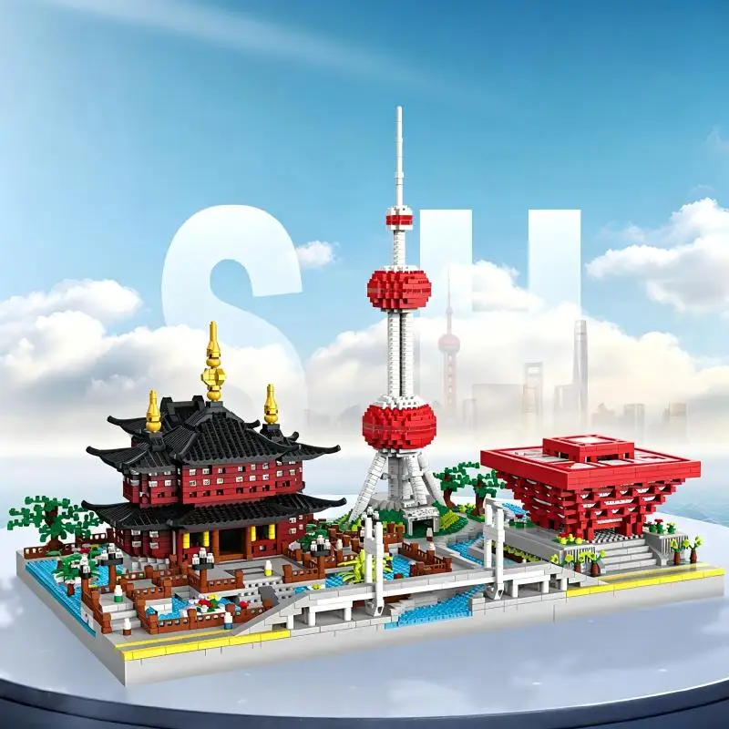 City Landmark Building Bricks, Mixed‑Style Architecture Layout, DIY Model, Table Decor, For Hobby Collectors.