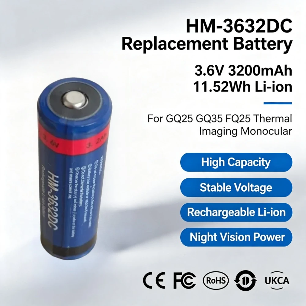 HM-3632DC 3.6V 3200mAh 11.52Wh Li-ion Replacement Battery for GQ25 GQ35 FQ25 Thermal Imaging Monocular Night Vision Battery