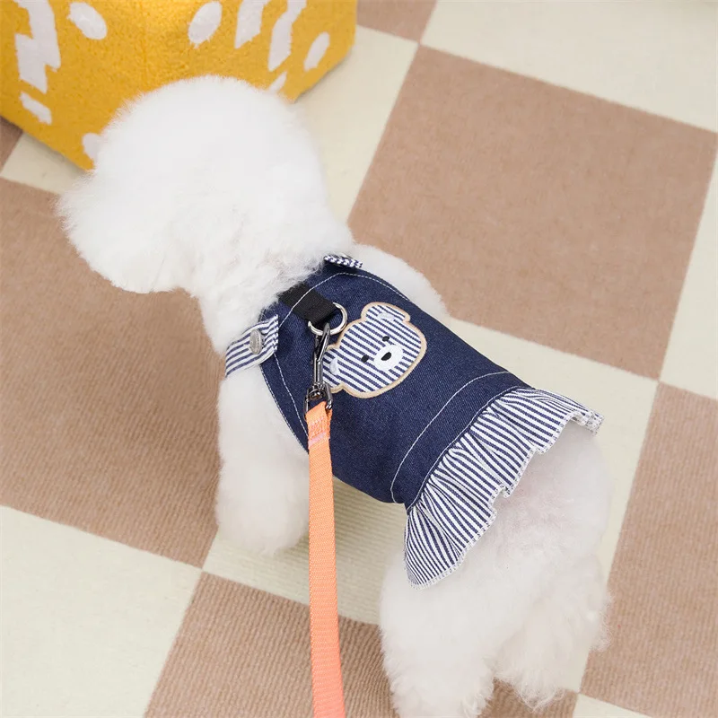 Pet Dog Clothes For Small Dogs Cats Pet stripe traction cowboy Clothing Costume spring Dress dresses Chihuahua Teddy Puppy Skirt