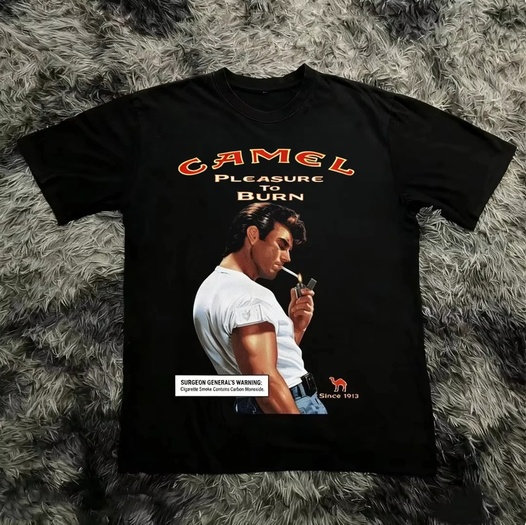 Hot Camel Cigarettes Pleasure To Burn T-Shirt Vintage Cotton Short Sleeve Casual Streetwear Men Women Clothing Harajuku Tops