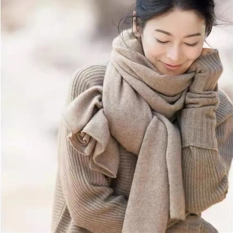 New autumn and winter 100% pure wool scarf shawl dual-purpose solid color scarf Joker shawl to keep warm.