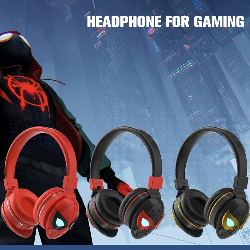 Disney Headphones for Spider Man Wireless Bluetooth LED Light Headsets Surround Sound Foldable Earphones Anime Cartoon NM-27