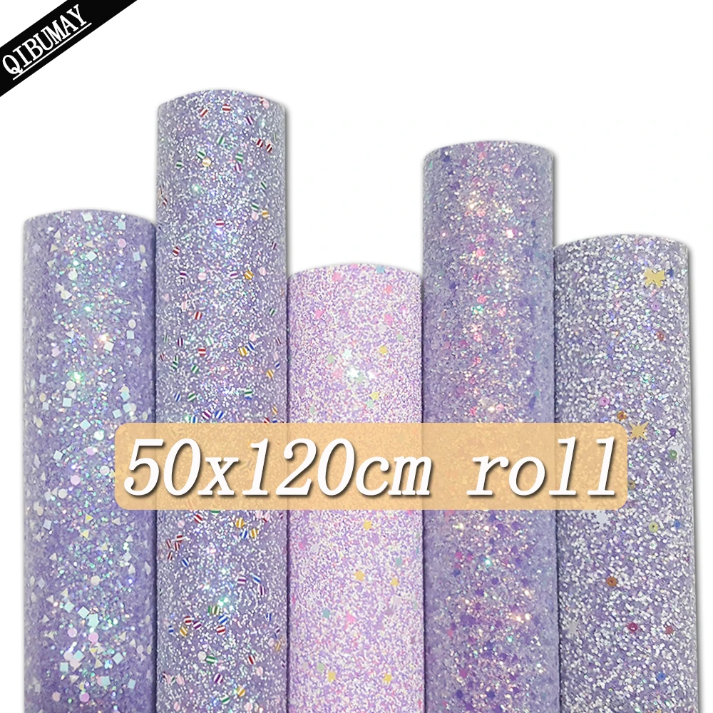 QIBU 50x120cm Purple Faux Leather Roll Shiny Chunky Glitter Fabric By Yard DIY Hairbow Accessories Craft Materials For Bag Decor