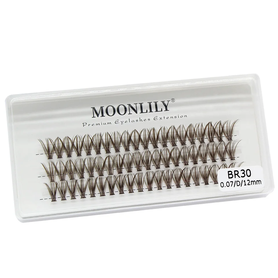 Moonlily 60 piezas de pestañas marrones en racimo, extensión de pestañas 3D volumen, visón marrón oscuro, pestañas postizas de seda, herramienta de maquillaje 4