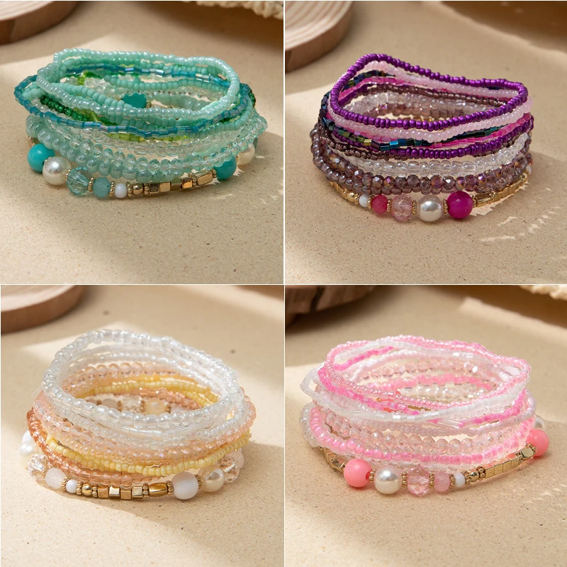

Bohemian Stackable Bead Bracelets for Women Girls Stretch Bohemian Style Stretch Multilayered Boho Bracelet Set