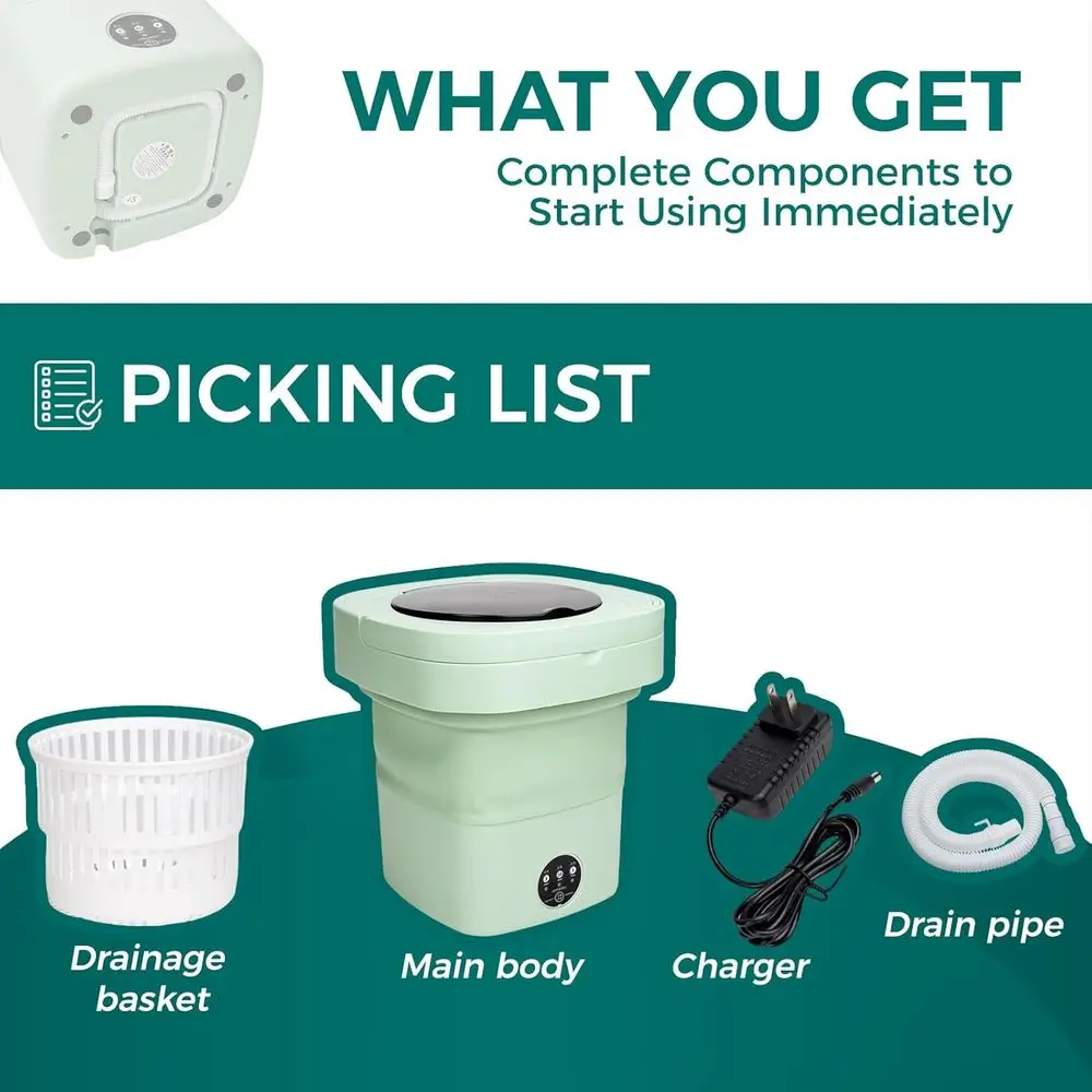 Portable Washing Machine Mini Washer - Compact, Foldable Countertop Clothes Washer & Dryer Combo, Small Portable Laundry Machine