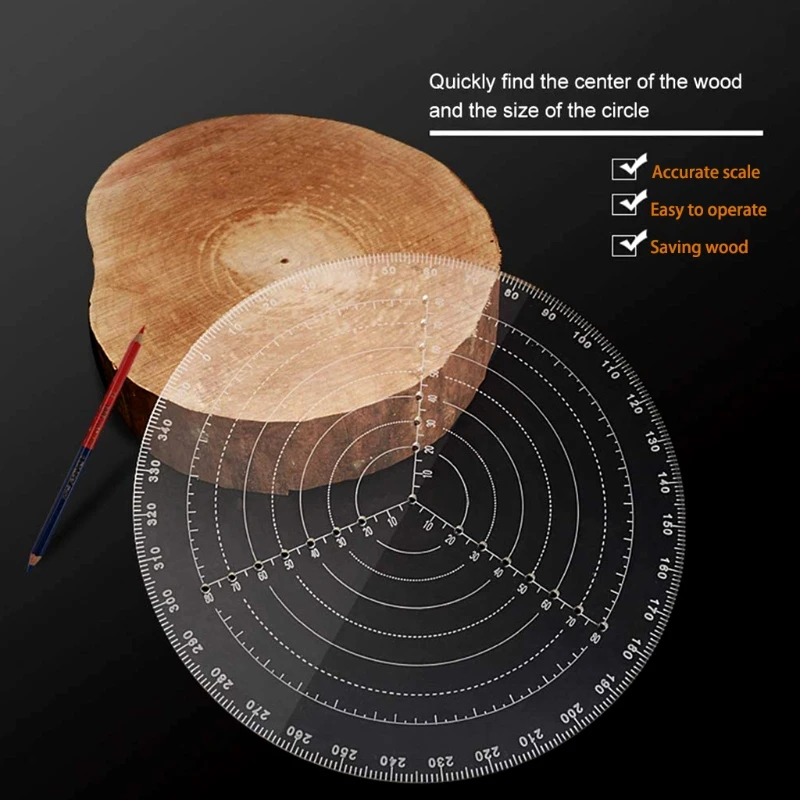 รอบ Center Finder เครื่องมือไม้เข็มทิศสำหรับ Woodturners ชามเครื่องกลึงทำงานอะคริลิคใสวาดวงกลม