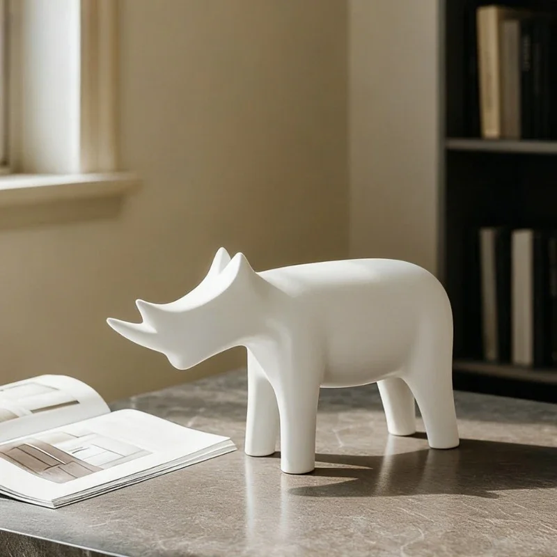 Ceramic handicrafts Rhino Nordic simple living room decoration white ceramic small ornament