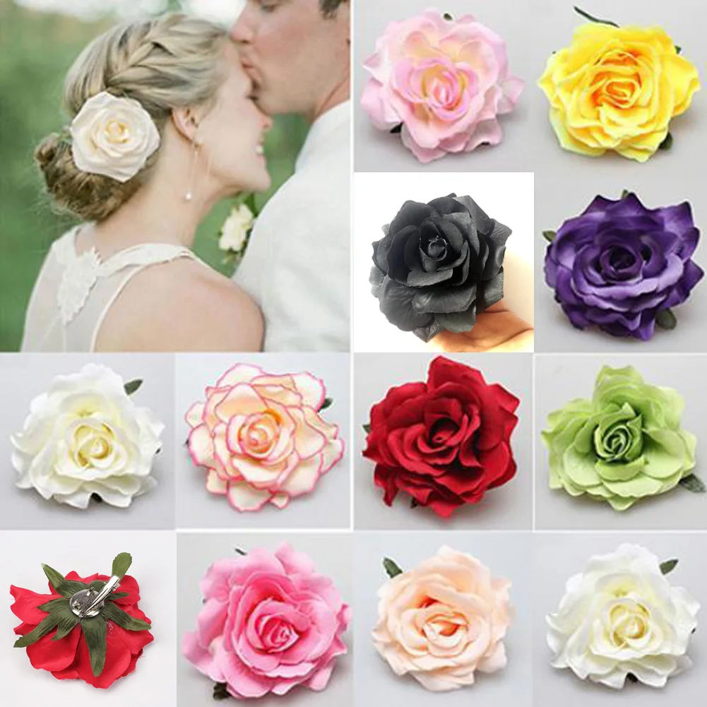 Brooch Wedding Party Hair Accessories  Rose Flower Hairpin Brooch Bridal Wedding Beach Party Artificial Rose Hair Clip