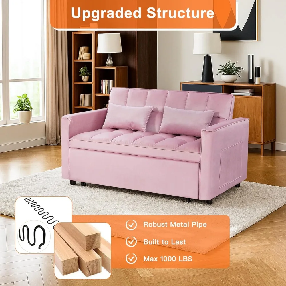 أريكة فوتون مخملية قابلة للتحويل، 54 أريكة نائمة مع سرير قابل للسحب لمساحات المعيشة #5