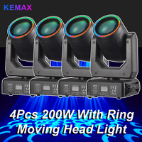 4Pcs 200W LED Beam Moving Head 18Prism DJ Mobile Rotating 15Gobos DMX512 Disco Stage Lighting For Party Weeding Nightclub Bar