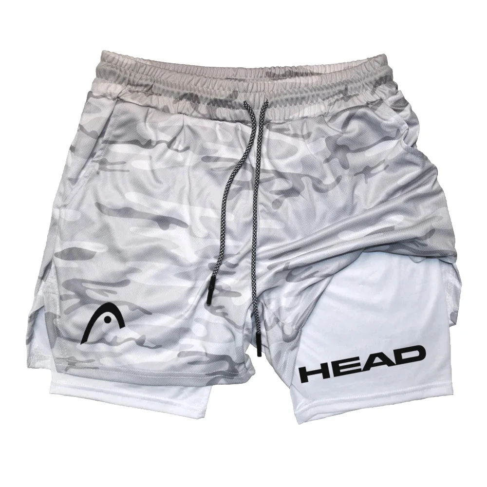 Shorts de compressão respirável 2 em 1 masculino, shorts de fitness de camada dupla, shorts esportivos de câncer, secagem rápida, corrida,