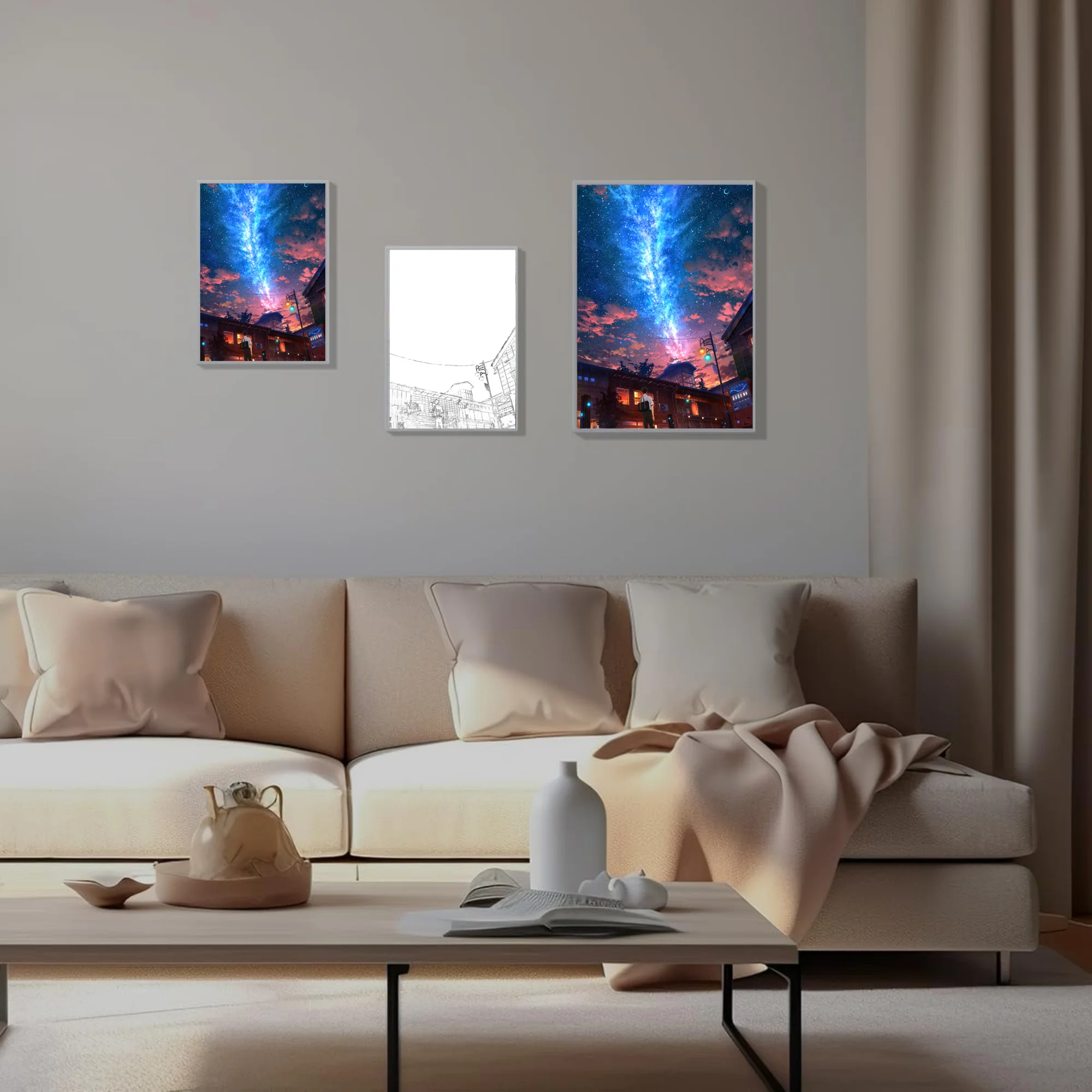 HD Anime Meteoro Pintura Atmosfera Luzes, Moldura Simples, Plug USB Dimming, Luz Noturna LED, Decoração de Casa, Mood Light Gift