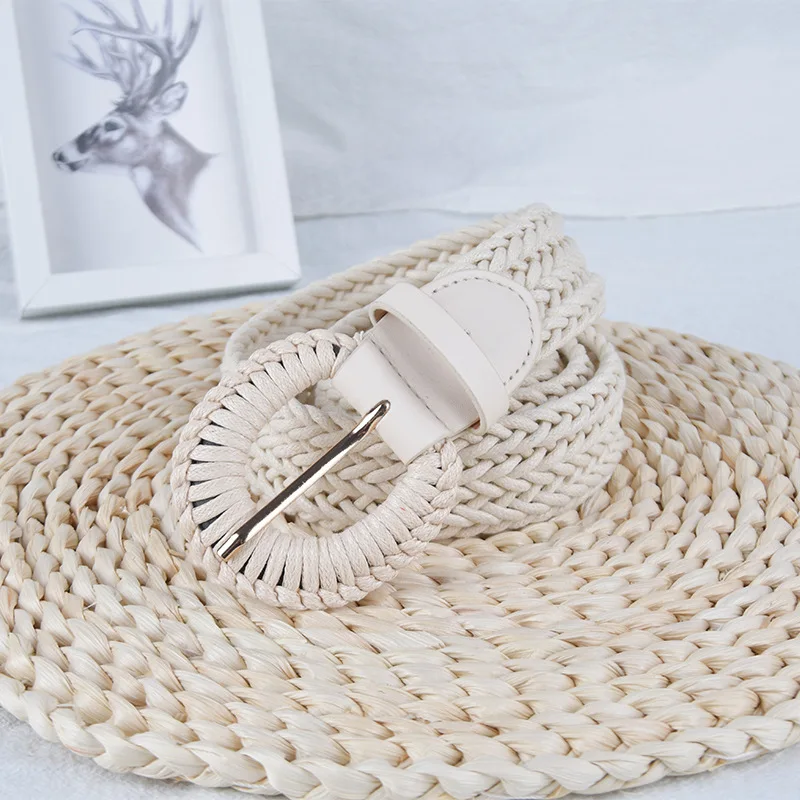 حزام خصر منسوج مثقوب للنساء، ريترو، بسيط، إبزيم إبرة، حزام طالب كاجوال ومتعدد الاستخدامات، جينز، عصري