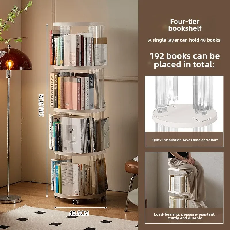 

Rotating bookshelf 360-degree home floor-to-ceiling simple children's bookcase living room large-capacity storage rack Durable