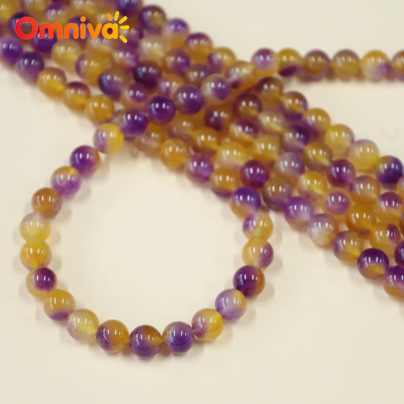 Purple yellow crystal jadeite DIY charm Handstring For Making Natural Stone Handmade Smooth beads 15'' Wholesale 6/8/10/12/14MM