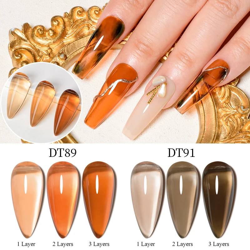 MEET ACROSS 7ML Jelly Amber Gel Nail Polish Crystal Translucent Dull Color Nail Art Gel Semi Permanent UV Gel Polish Varni