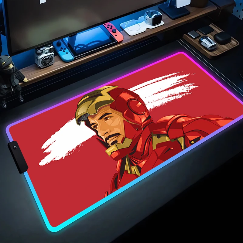 RGB Mouse Pad I-Iron Man Non-Slip Rubber Edge locking mousepads Game play mats notebook computer M-Marvel Home Decor boy style