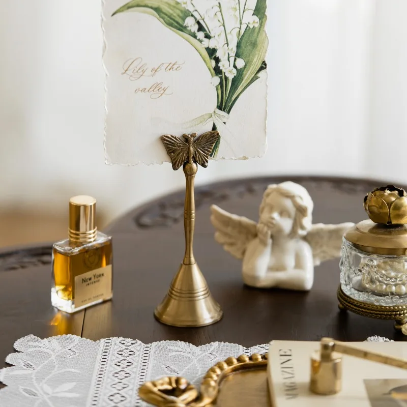 Vintage Brass Butterfly Card Clip Wedding Seat Card Menu Decoration Ornament Hand Rattle Meal Bell