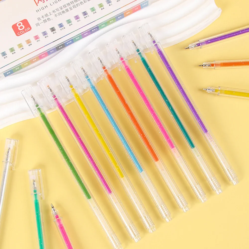 8 Color Glitter Metal Ballpoint Pens Set Artists Journaling DIY Crafts Scrapbooking Gift