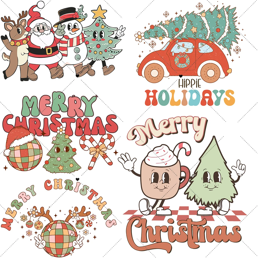 Merry Christmas Iron Patches for Clothes DIY T-shirt Dress Bag Applique Heat Transfer Vinyl Stickers Thermal Press Personalize